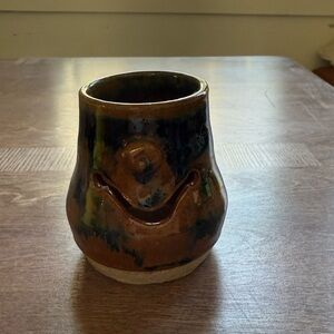 Handmade collectable Face Pot.  - Brown and Blues. Cute and unique votive holder